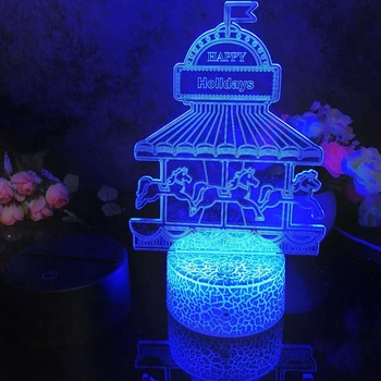 Led 3D Lumina de Noapte Merry-go-round Model Figura Veioza pentru Dormitor Copil Decor Lampa de Birou Cu 16 Culori cu telecomanda