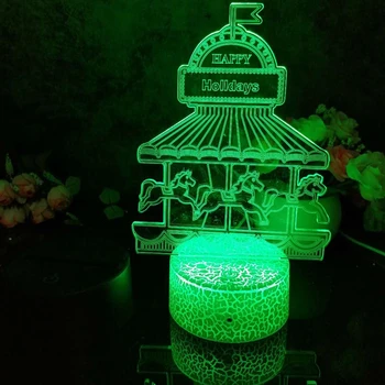 Led 3D Lumina de Noapte Merry-go-round Model Figura Veioza pentru Dormitor Copil Decor Lampa de Birou Cu 16 Culori cu telecomanda