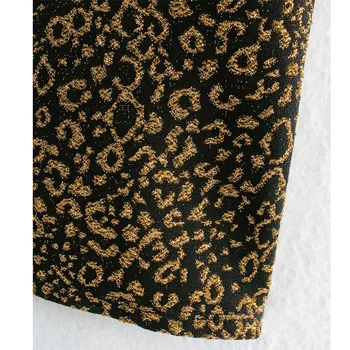 Za 2021 Aur Mini Leopard Rochie Femei, Cu Maneci Lungi Iarna Femeie Rochie Vintage Animal Print Ruched Subțire Folie Doamnelor Rochii De Petrecere