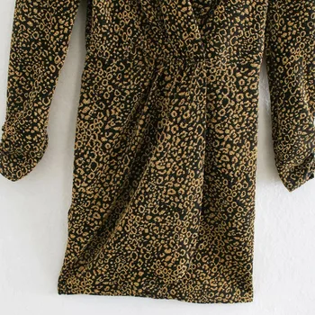 Za 2021 Aur Mini Leopard Rochie Femei, Cu Maneci Lungi Iarna Femeie Rochie Vintage Animal Print Ruched Subțire Folie Doamnelor Rochii De Petrecere