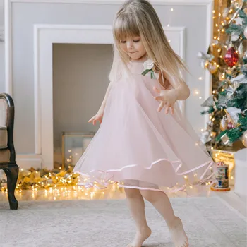 Fete Rochie de Vară 2021 Prințesă Drăguț Rochii fără Mâneci Aplicatii de Design Floral pentru Copii Fata Haine Copii Rochie de 3-7 Ani