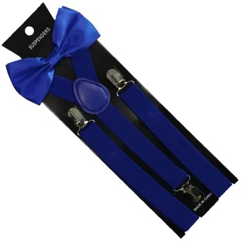 Winfox Moda Albastru Regal Suspensor Papion Set Bărbați Femei Bretele Bretele Papion