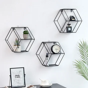 Stil Nordic Raft de Perete din Metal Hexagon Depozitare Suport Rack Ornament Rafturi Decor Acasă pentru Ghivece cu Diverse