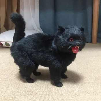 Viața reală pisica neagra model de plastic&blănuri de simulare de Halloween în picioare pisica papusa cadou despre 26x27x12cm xf3009