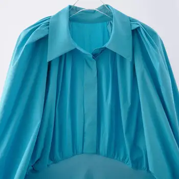 GetSpring Femei Bluza Temperament Femei Tricouri Puff Maneca Retro Vintage Bluza Vrac Cutat Casual Femei Topuri Tricou Albastru Nou