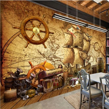 Pictura murala papel de parede tapet Personalizat Nostalgic Epocă Nautice Hartă pirat murale de perete de fundal adesivo de parede