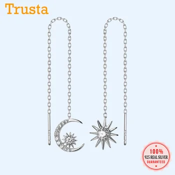 Trustdavis Veritabil 925 Sterling Silver Asimetric Sun Moon Legate de 10cm Ureche Linie Pentru Femei de Moda de Argint 925 Bijuterii DS2113
