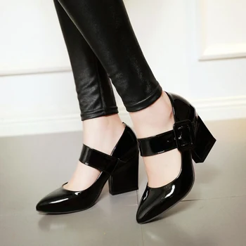 Indesata sandale Toamna Femei Pantofi Pompa de Piele Femei Singure Alb Dulce a Subliniat Toe Moda cu Toc Înalt Toc Gros de Epocă
