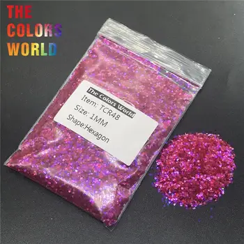 TCR48 Irizatii Curcubeu de Culoare Rosu Cu Violet de Lumină Hexagon Forma de Unghii Glitter Nail Art Decor Fata Sclipici Machiaj Manopera