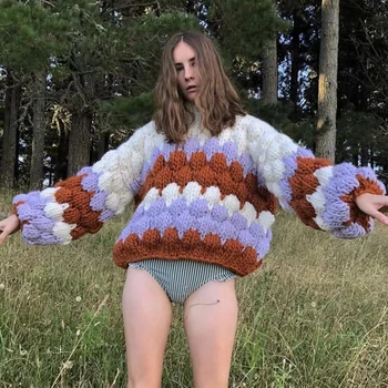 TEELYNN Mână-tricot pulover pentru femei dungi Colorate liber pulovere calde 2019 minge de iarna cu maneca lunga pulover pulovere groase