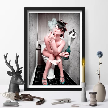 Panza Pictura O Fată De Moda Așezat Pe O Toaletă Postere Autocolant De Perete De Arta De Imprimare Imagine Pentru Decor Acasă Nici Un Cadru