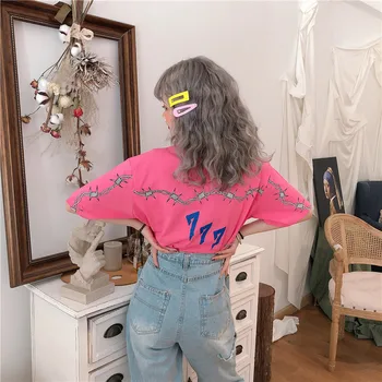 Vintage streetwear haine kpop kawaii top lady Vara roz sex feminin tee Harajuku spini vrac femei T-shirt hip hop girl tricou