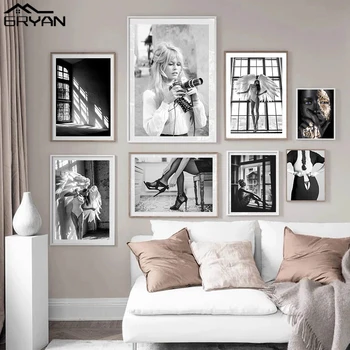 Alb Negru Aripi De Înger De Moda Poster De Aur, Argint Femeie De Imprimare Panza De Pictura Brigitte Bardot Fata De Imagine De Epocă Decor Acasă