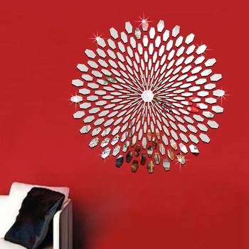 Rotund Oglindă De Perete Autocolant Acrilic De Floarea-Soarelui Murală Oglinzi Decorative Autocolante De Perete Acasă Decal Dormitor Camera De Zi De Decorare