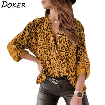 Leopard De Imprimare Bluza Femei 2021 Primăvară Stand De Guler Maneca Lunga Casual Plus Dimensiunea Femei Camasi Office-Eleganta Doamnelor Topuri Blusa