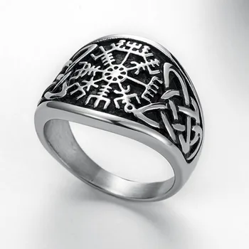 Din Oțel inoxidabil Viking Valknut Pirat Busola Text Simbol Inel Rune Nordice Odin Simbol Amuleta Nod Celtic Inele Bijuterii pentru Om