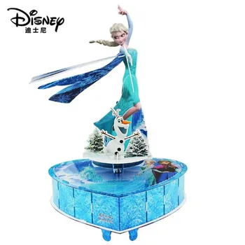 Disney Frozen DIY Music Box 3D Puzzle Rotativ Muzica Cutie pentru Cadou de Ziua de nastere pentru Copii Jucarii Educative