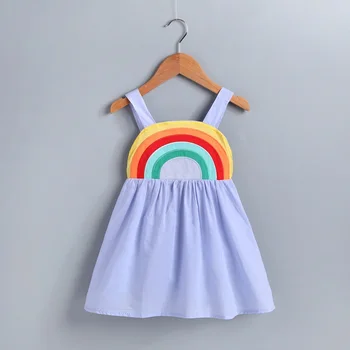 Noi 2019 Copii Copilul Fetita Printesa Haine Fără Mâneci CottonTutu Curcubeu Colorat Drăguț Rochii De Petrecere Pentru Copii Dress Vară