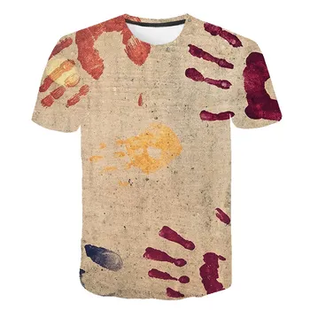 Teroare Sângeroase amprenta T-shirt Abstract tricou 3D Hip hop Barbati tricou de Vară O-neck Cămașă Plus Dimensiune Streetwear Topuri Casual