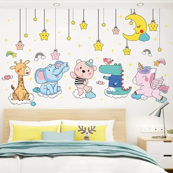 [shijuekongjian] Animale Autocolante de Perete DIY Desene animate Stele Luna Decalcomanii de Perete pentru Camere de Copii Dormitor Copil Pepinieră Decorarea Casei