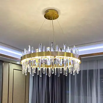 Rotund moderne aur inele candelabru în camera de zi, dormitor, sala de mese acasă decor de cristal lampă de agățat