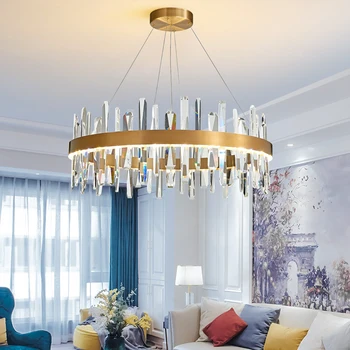 Rotund moderne aur inele candelabru în camera de zi, dormitor, sala de mese acasă decor de cristal lampă de agățat