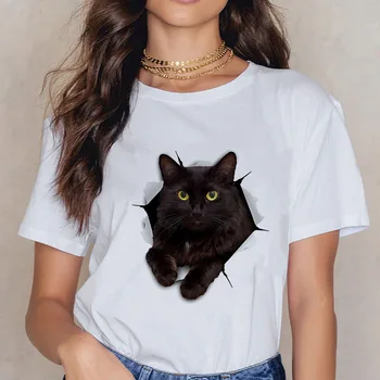 Destul de drăguț pisoi Grafic de imprimare tricou Femei Copilului la Modă Tricou Mândri Și Indiferenți Pic Pisica Neagra Nou T-shirt Femei