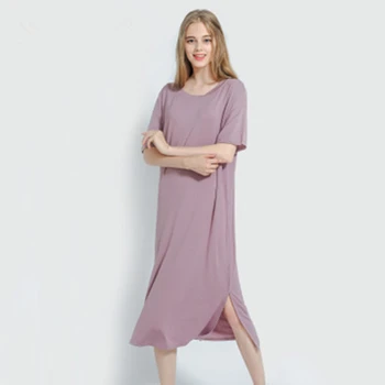 Daeyard Femei cămașă de noapte de Vară Modal Rochie cu Maneci Scurte Moale Cămașă de noapte Plus Dimensiune Lung Pijamale Casual Solid Haine de Acasă