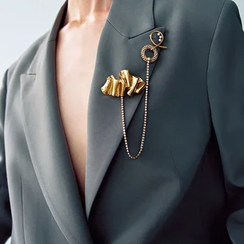 ZA Femei Declarație Lung de Aur de Metal Stras cu Lanț Broșe Nouă Epocă de Cristal Aliaj Guler Ace de Înaltă Calitate Bijuterii Cadouri