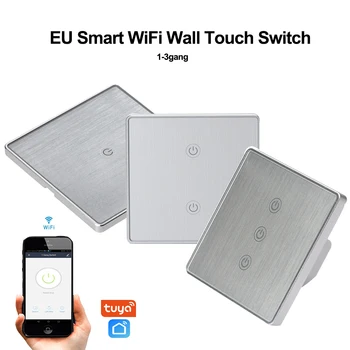 Argint UE WiFi Perete Inteligent Touch Comutator 1 2 3 Banda Wireless de la Distanță Comutator de Lumină TUYA de viață inteligentă APP Funcționează cu Google home/Alexa