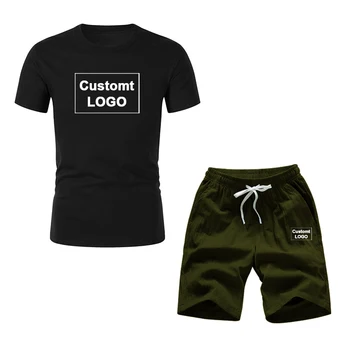 2020 moda de vara casual sport T-shirt costum de moda casual, pantaloni de plajă costum pentru bărbați casual sport plajă două piese de LOGO-ul personalizat