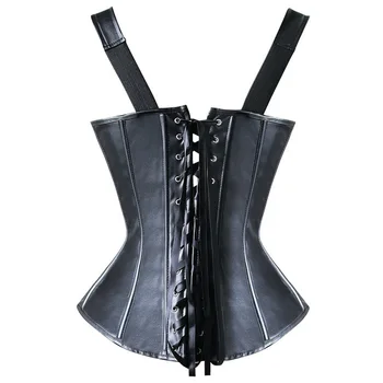 Ham de piele curtea formator overbust de zale negre femei lenjerie sexy erotic sus corsete corset corsaj rochie Bustiera