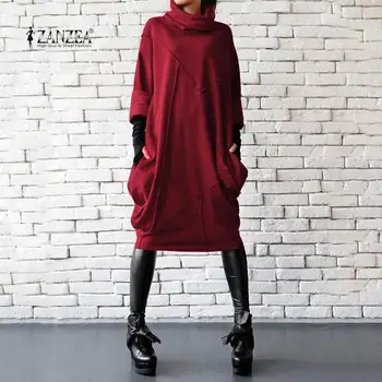ZANZEA 2021 Moda Solid Tricoul Vestidos Toamna Femei Hoodies Maneca Lunga Pulover de sex Feminin Guler Halat Femme Plus Dimensiune