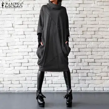 ZANZEA 2021 Moda Solid Tricoul Vestidos Toamna Femei Hoodies Maneca Lunga Pulover de sex Feminin Guler Halat Femme Plus Dimensiune