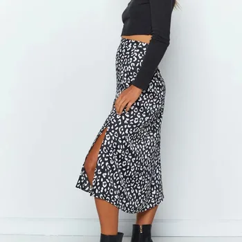 Moda Elegant de Mare waisted Fuste Lungi Chic Streetwear 2020 Casual de Vara Leopard de Imprimare Split Fustă pentru Femei fustă Lungă