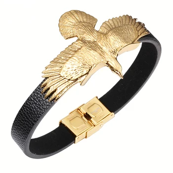 Moda Nou la Modă pentru Bărbați Bijuterii Negre din Piele de Argint/Aur color Stainelss Vultur Farmec Folie de 11mm Bratara Bratara Lanț
