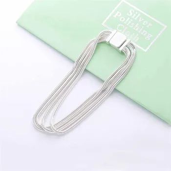 De vânzare la cald Argint 925 Europa Bratara Patru Straturi de Lanțuri de Șarpe Pentru Femei Farmece Cadou Bijuterii DIY
