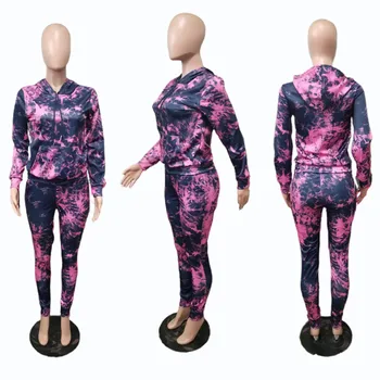 Hirigin Trening Femei din Două Piese Set Top + Pantaloni Tie Dye Print Streetwear 2 Bucată de Costume de Femei Seturi de Potrivire Casual trening