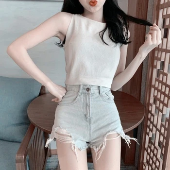 Unul alb dimensiune noua versiunea coreeană de dantela sexy tubular hollow spate curea sălbatice tricot vesta femei Sexy Vară fără Mâneci Vesta