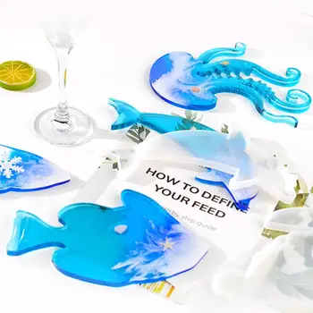 Un Set de Silicon Mucegai 6PCS Rășină Epoxidică Coaster Mucegai Ocean Element Delfin Formă de Caracatiță Decorațiuni Handmade, DIY Tava