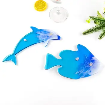 Un Set de Silicon Mucegai 6PCS Rășină Epoxidică Coaster Mucegai Ocean Element Delfin Formă de Caracatiță Decorațiuni Handmade, DIY Tava