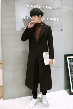 Coreea Style Moda de Lână de Iarnă CoatsTurn Jos Guler Haină de Lână Lung si Jacheta Singur Pieptul Bărbaților Palton