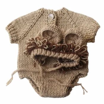 Leu Forma De Copil Nou-Născut Recuzită Fotografie Accessaries Tricotate Manual Pulover Croșetat Copil Fotografie Costum Romper+Hat Set