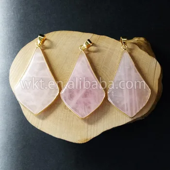 WT - P685Fashion roz piatră de cuarț formă de lacrimă pandantiv frumos farmec cuarț roz pandantiv aur de 24k culoare pentru femei