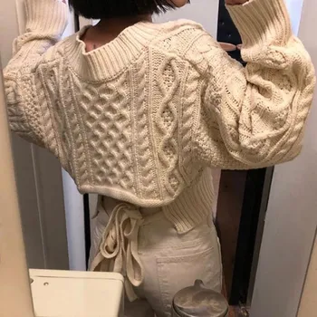 2019Women Iarna Guler Înalt Sexy Ombilical poftă de mâncare Pulover Tricotate Casual Elegant O-gât Confortabil Bluza Chic Pulovere
