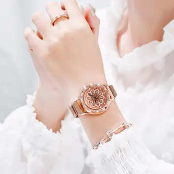 Nouă Femei Ceasuri Brățară 2019 Femei Magnetic Rotativ Norocos Ceas de Moda Doamnelor de Cristal de Cuarț Încheietura Ceasuri reloj femenino