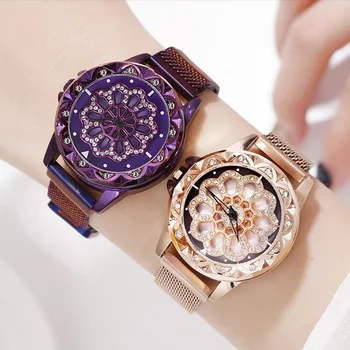 Nouă Femei Ceasuri Brățară 2019 Femei Magnetic Rotativ Norocos Ceas de Moda Doamnelor de Cristal de Cuarț Încheietura Ceasuri reloj femenino