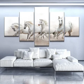 Arta de perete, Tablouri Canvas 5 Piese HD de Imprimare Mari, Cai, Animale de Casa si Decoratiuni de Perete Decor de Arta