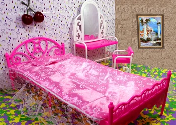 Papusa Accesorii Fete Casă de Joacă Jucării de Mare Pat si Dulap Masa de toaleta cu Scaun, Mobilier Casa Papusa Pentru Barbie Papusa de Jucarie Cadou