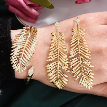 GODKI de Lux Frunze Lungi BRĂȚARĂ Cercei Set Pentru Femei Petrecerea de Nunta Dubai Mireasa Cercel Brincos de sex Feminin DIY Moda Bijuterii Cadou